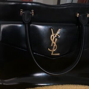 Yves Saint Laurent Glossy Black Tote with Gold Accents